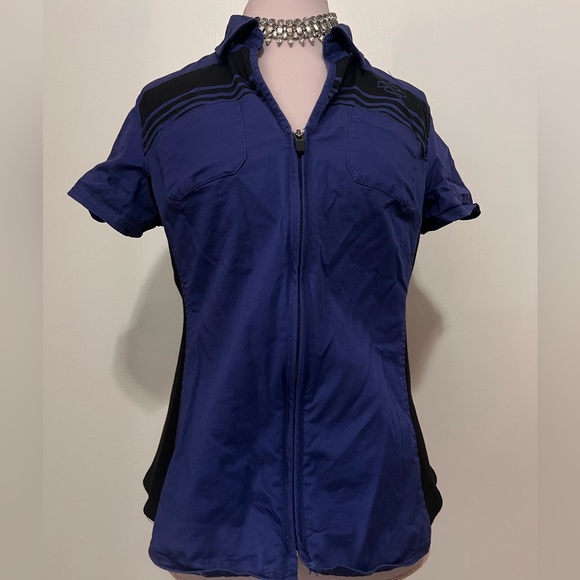 Harley Davidson blueish-purple and black zip up top in size medium - Picture 1 of 12